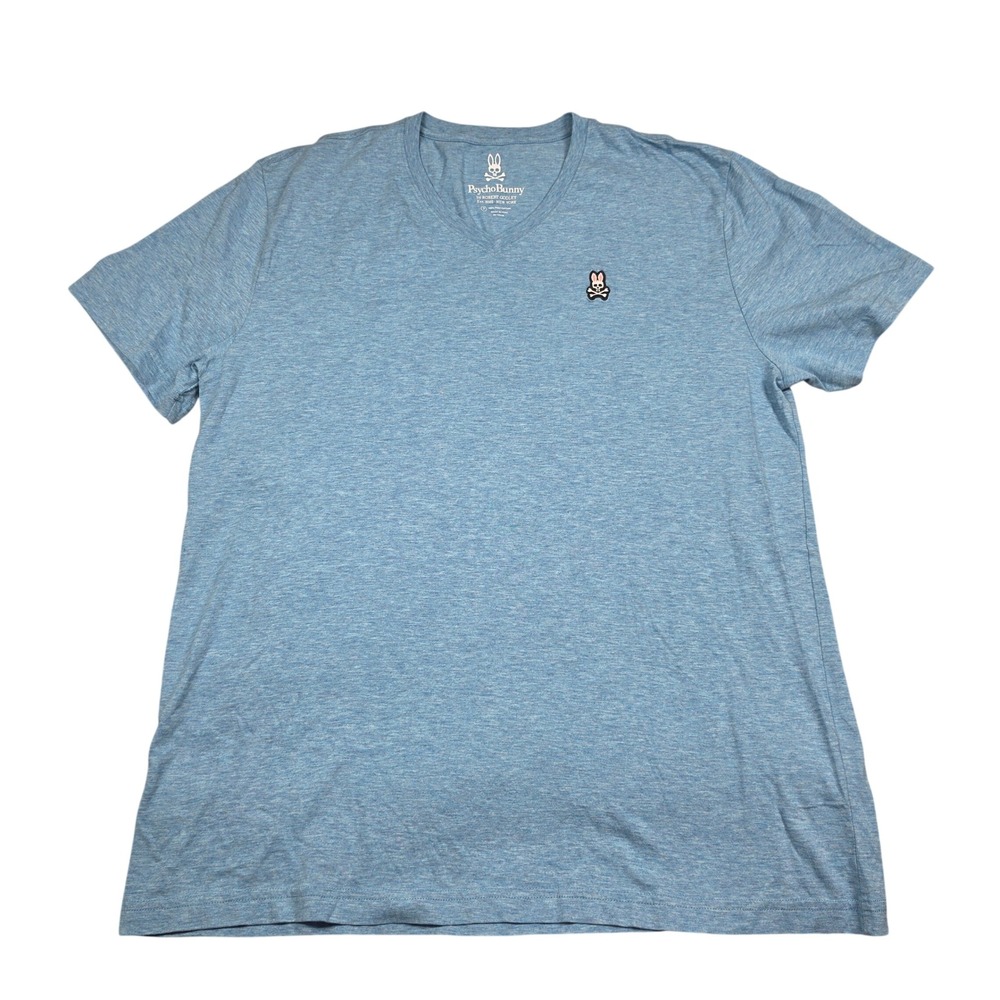 Psycho Bunny V-Neck T-Shirt Mens XL 7 Light Blue Heathered Pima Cotton New Soft
